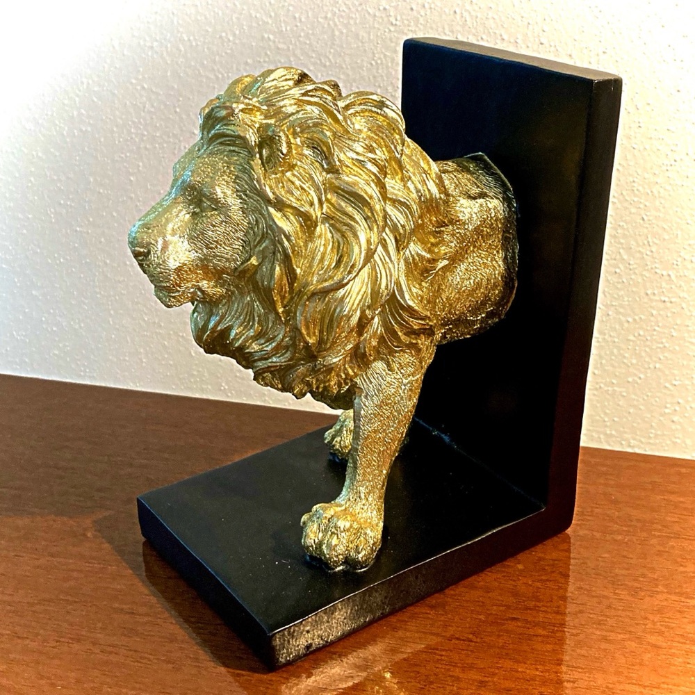 Golden Lion Sculpture Bookends LEO Astrology